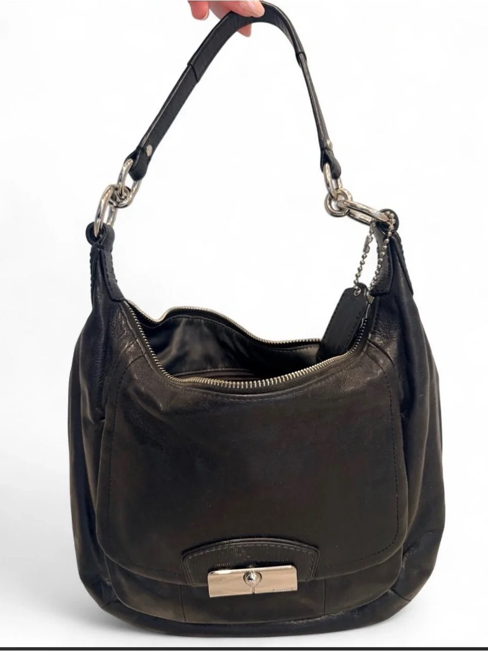 Coach Kristin Black Leather Hobo Shoulder Bag Purse Silver Hardware 19293